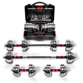 Adjustable Dumbbell Set With 3 in 1 Dumbbell Barbell Metal Connecting Rod, Chromed Weights, Hardcover Gift Box, Adjustable Weight Sets up to 44lbs